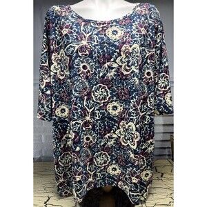 Lularoe Soft Tee T Shirt Top Tunic Women’s Plus Size 3X Abstract Floral Blue